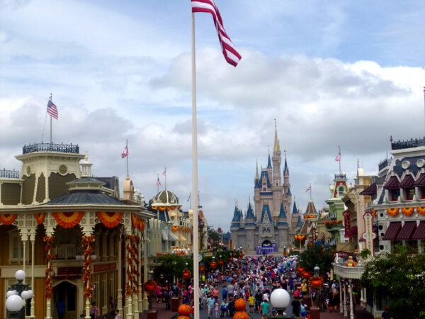 disney world, castle, usa flag, orlando, florida, halloween