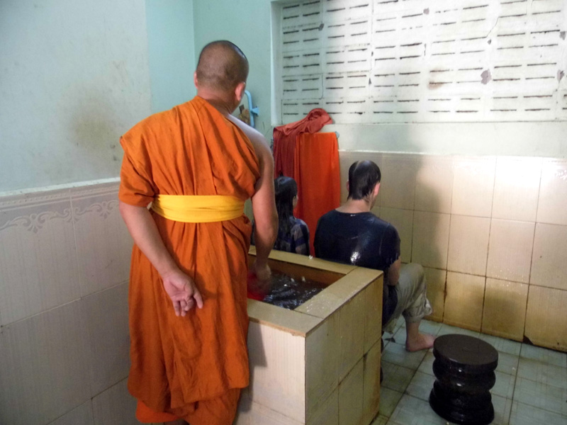 water blessing, monk, siem reap, cambodia