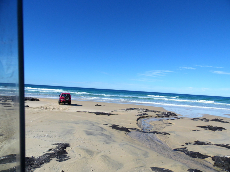 Driving onto the 75 mile beach highway, Fraser Island, Australia