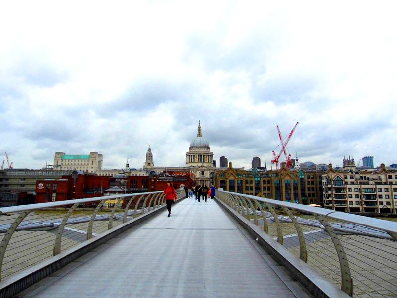 Walking across Millennium Bridge to St Paul's, London