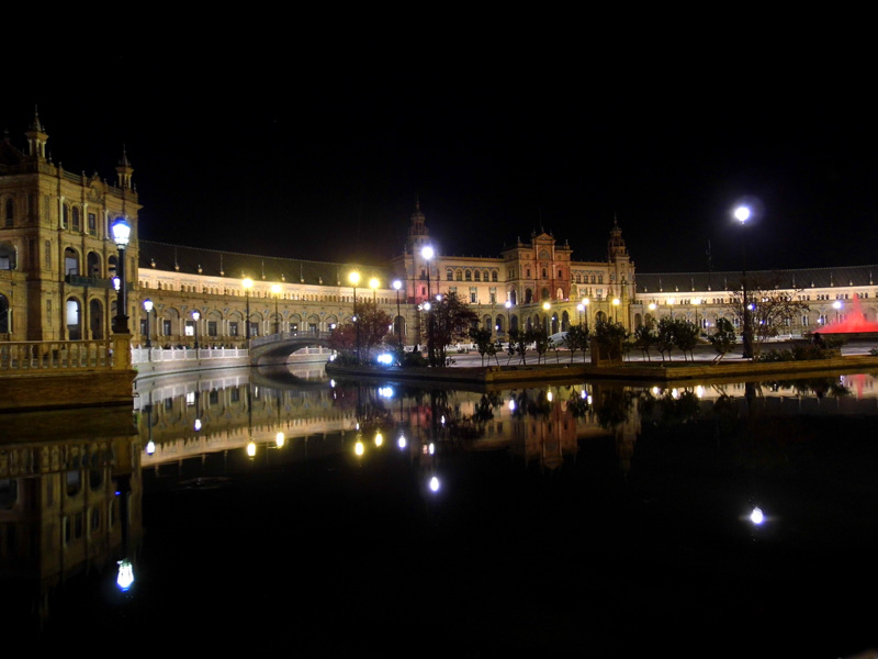 Plaza de Espana at night, Seville, Spain