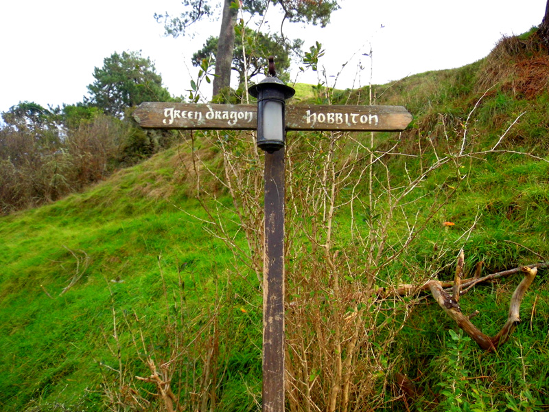 Hobbiton and Green Dragon sign, Lord Of The Rings, New Zealand
