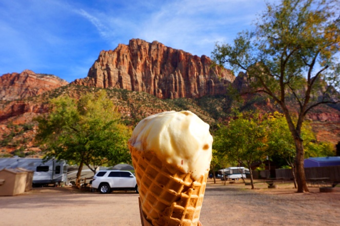 Ice cream, Zion National Park campsite, USA
