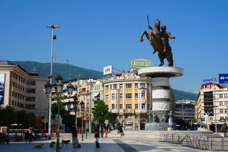 Alexander the Great statue in Macedonia Square, Skopje, North Macedonia