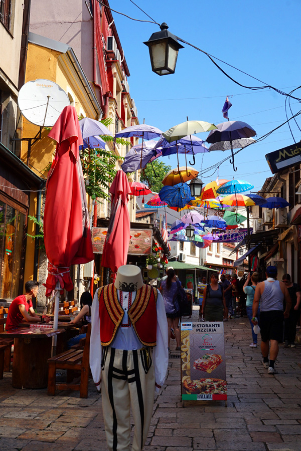 Umbrellas above the street, Skopje, North Macedonia