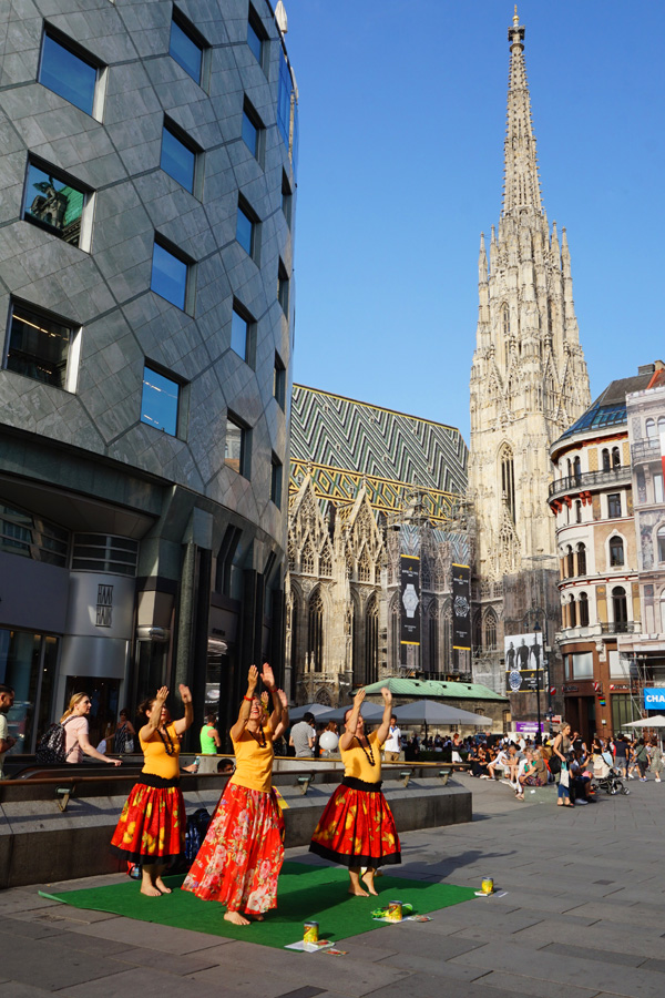 Dancers in front of St Stephen's cathedral, Vienna, Austria