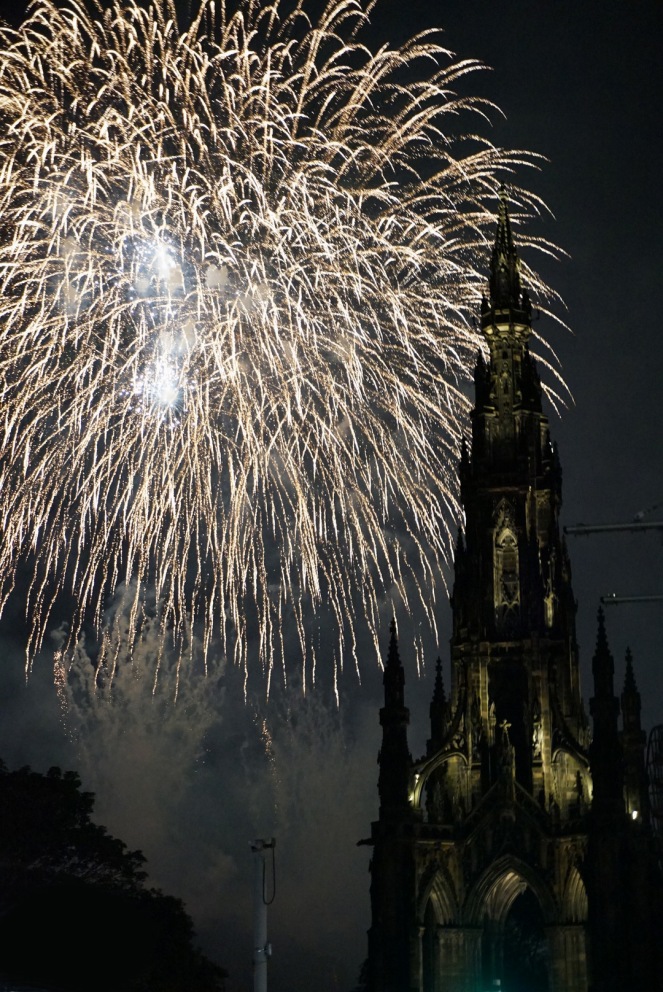 Scott Monument fireworks, Edinburgh, Scotland