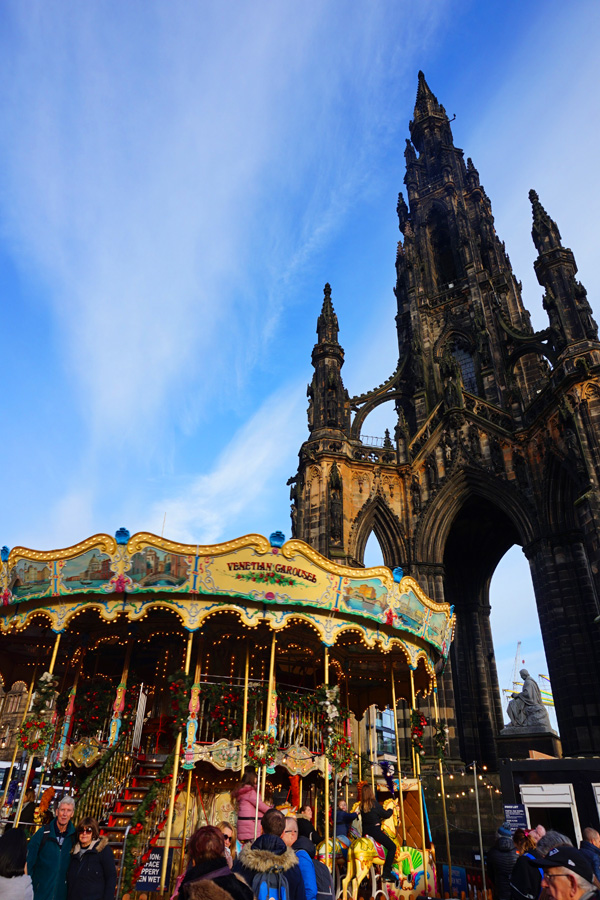 Christmas markets by Scott Monument, Edinburgh, Scotland