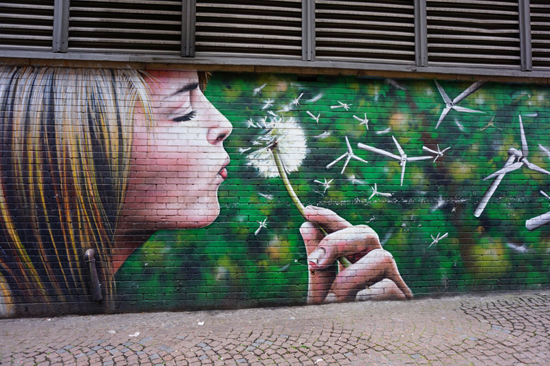 Dandelion windmills street art, Glasgow, Scotland