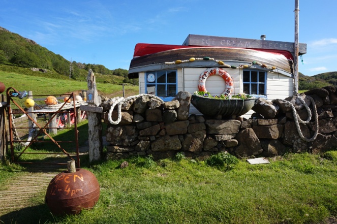 Ice cream hut made out of a boat, Calgary Bay, Isle Of Mull, Scotland