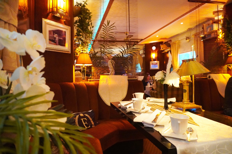 Orient Express-themed afternoon tea at Queen Charlotte Rooms, Leith, Edinburgh, Scotland