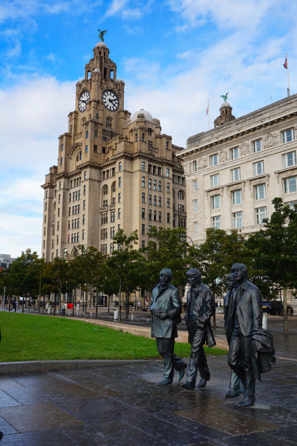 Liver Building and Beatles statue, Liverpool, England