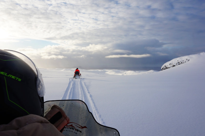 Snowmobiling on a glacier, Iceland