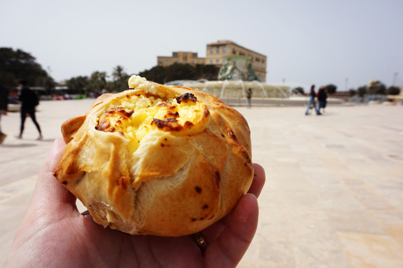 Street food at the fountain outside Valletta, Malta