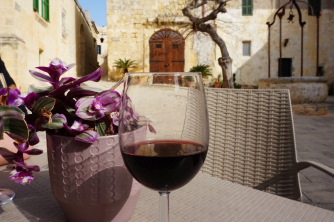 Wine at Don Mesquitas, Mesquita Square, Mdina, Malta