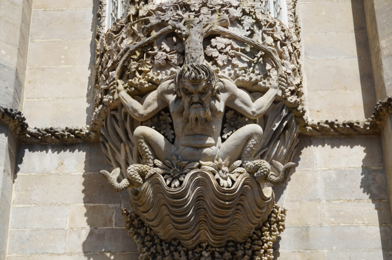 Weird gargoyle statue at Pena Palace, Sintra, Portugal