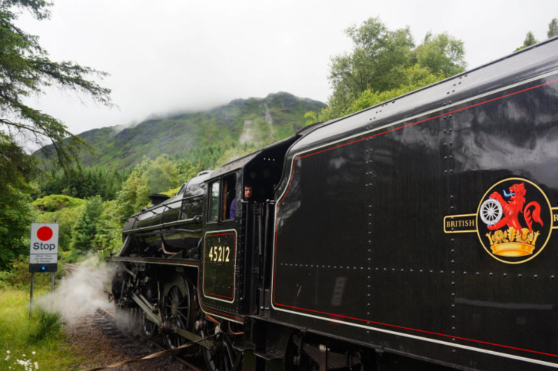 Harry Potter train stopped at Glenfinnan station, Scotland