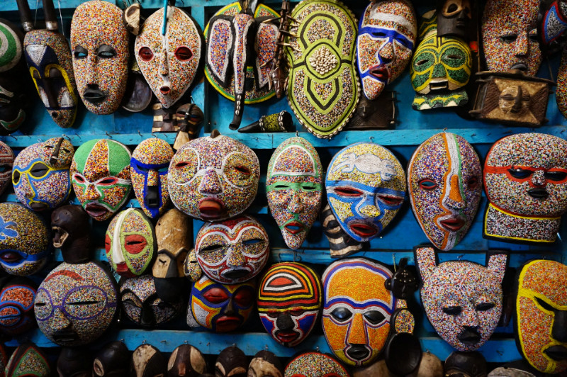 Masks at a souvenir shop in Kenya