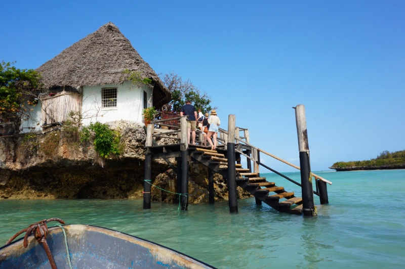 Taking the boat to The Rock restaurant, Zanzibar, Tanzania