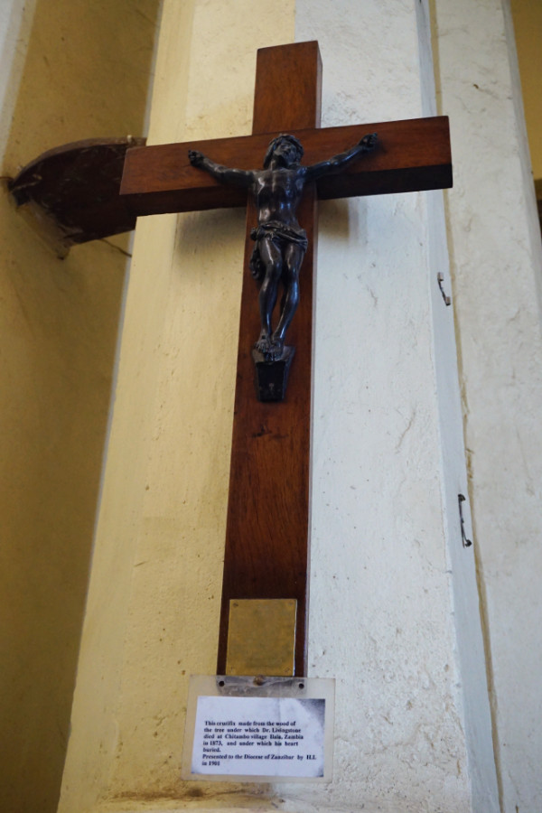Cross in the Anglican church, made from the wood of the tree where David Livingstone was found Stone Town, Zanzibar, Tanzania