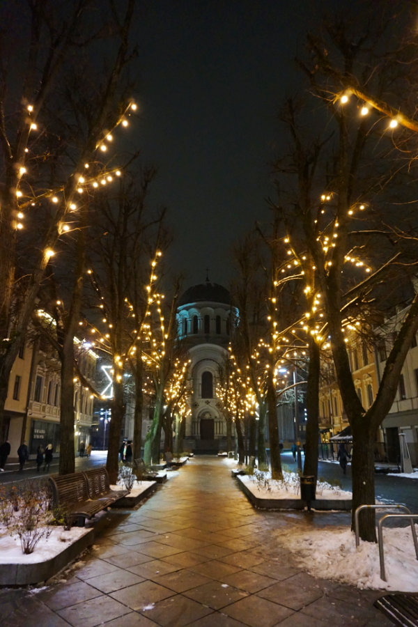 Laisves Alley looking towards the church, Kaunas, Lithuania