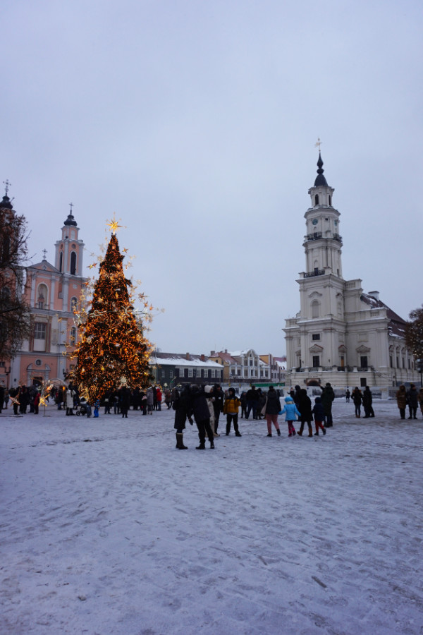Old Town Square in the snow, Kaunas, Lithuania