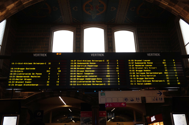 Train departures board, Ghent, Belgium