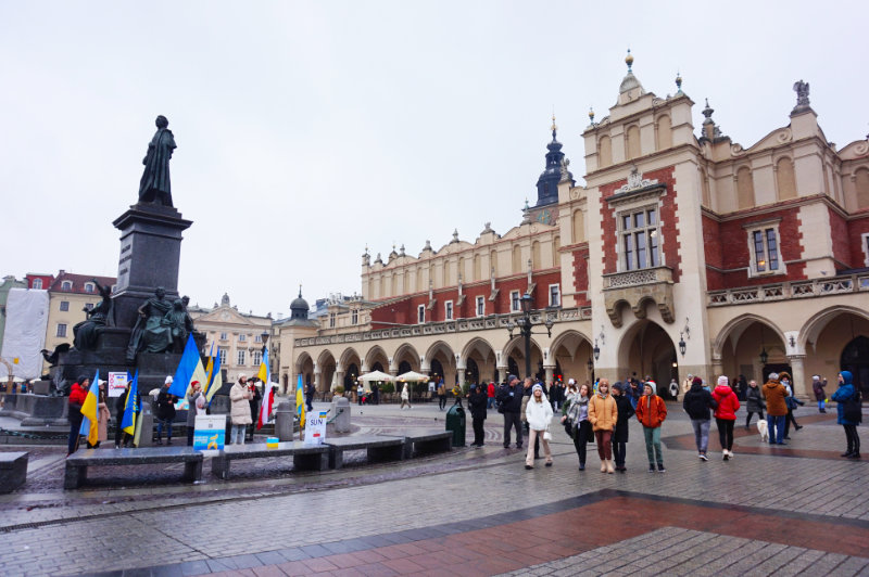 Ukraine protest outside the Cloth Hall, Krakow, Poland