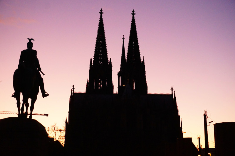 Cologne Cathedral at sunset, Cologne, Germany