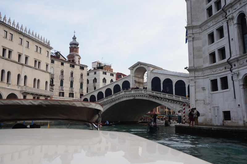 Rialto Bridge from the water taxi, Venice, Italy