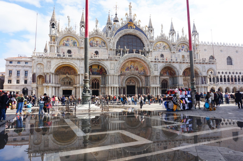 St Mark's Basilica with the acqua alta, Venice, Italy