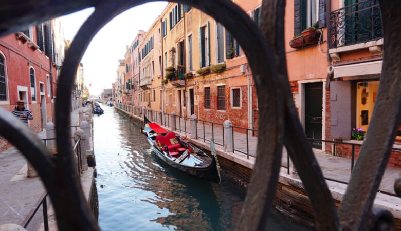 Canal with gondola in Dorsoduro, Venice, Italy