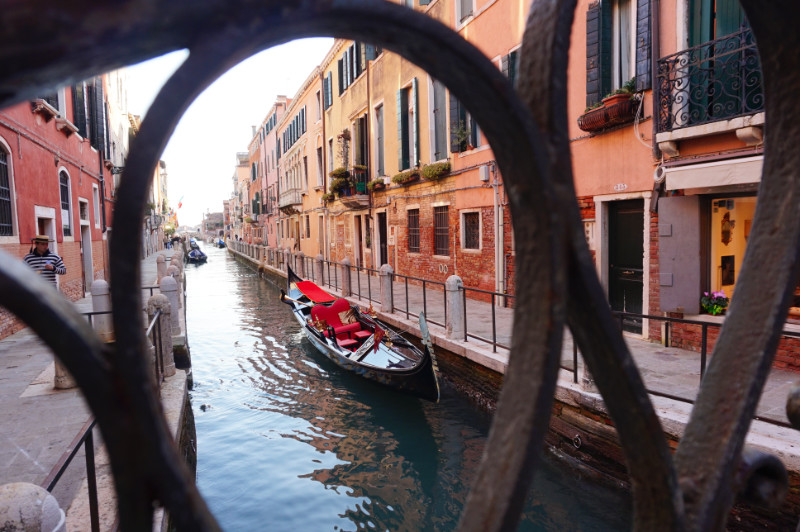 Canal with gondola in Dorsoduro, Venice, Italy