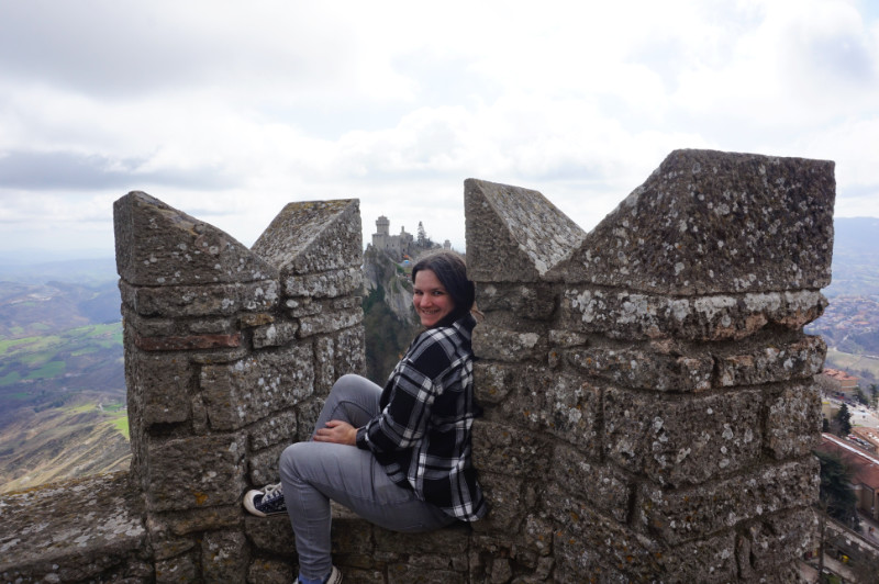 View of the second tower from the first, San Marino. I'm sitting between two parts of the fortress.