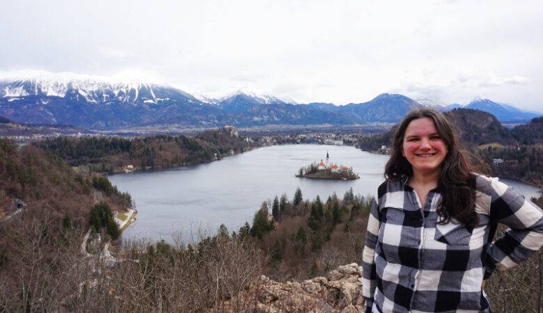 Standing at a view point at Lake Bled, Slovenia