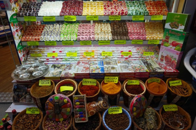 Shop in the Grand Bazaar with Turkish delight and spices, Marmaris, Turkey