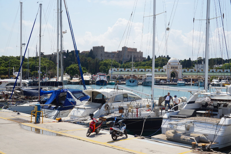 View of the Palace of the Grand Master from the marina, Rhodes town, Rhodes, Greece