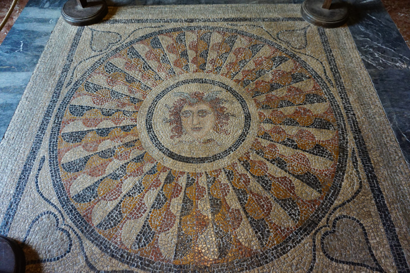 Medusa mosaic in Grandmaster's Palace, Rhodes town, Rhodes, Greece