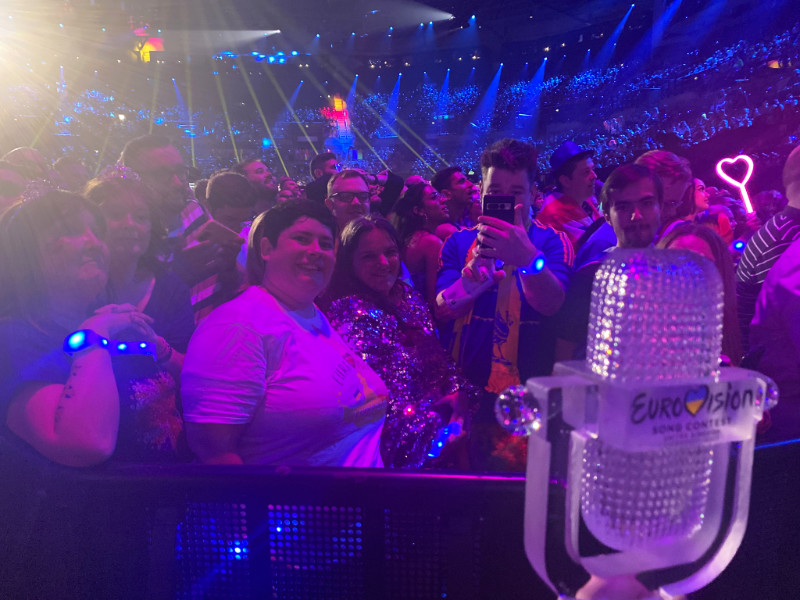 Posing with the Eurovision trophy
