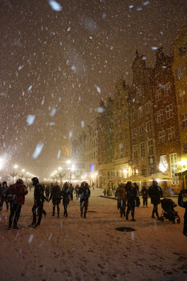 A snowy scene in Gdansk, Poland