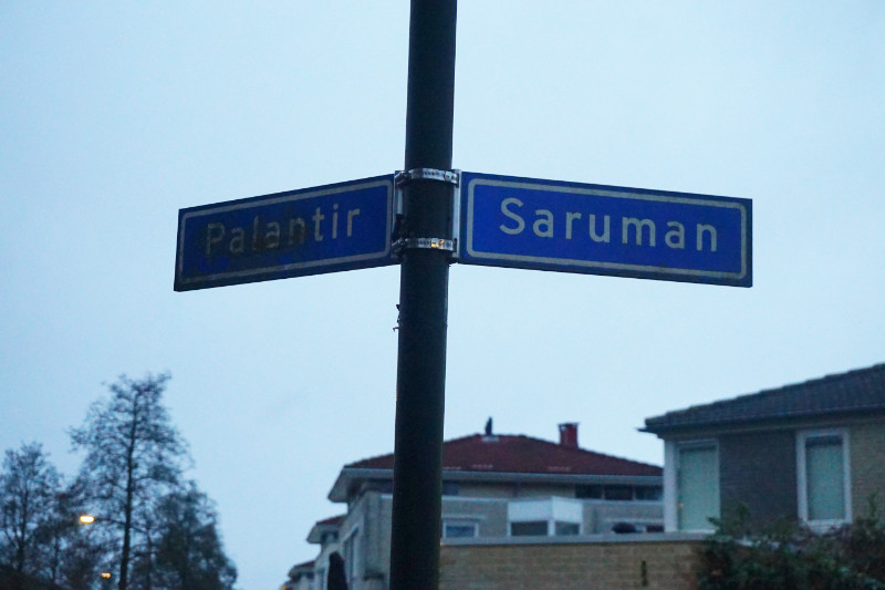 Saruman and Palantir road sign, Geldrop, Netherlands