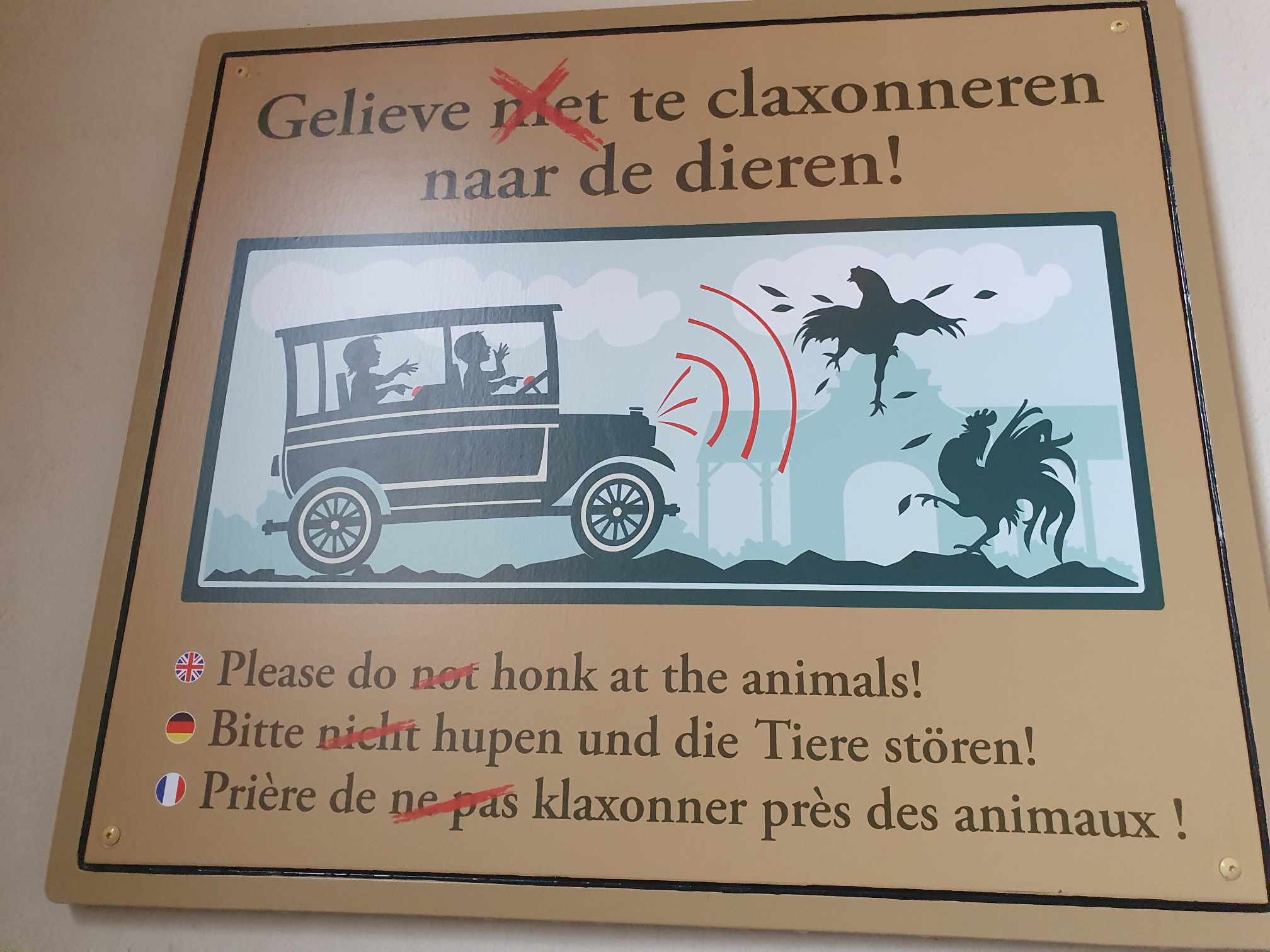 Sign telling you to honk the animals, Efteling, Netherlands