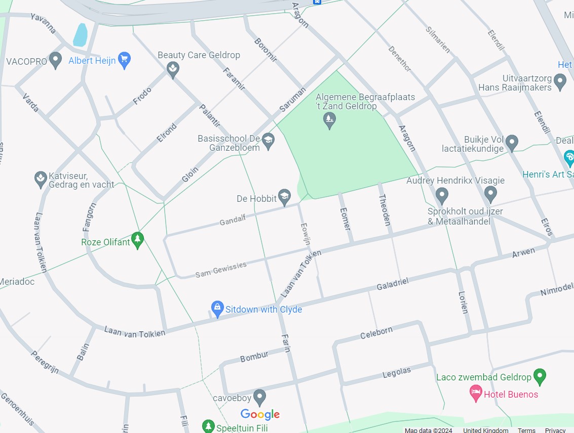 Map of Geldrop showing all the Lord Of The Rings and Hobbit names, Netherlands