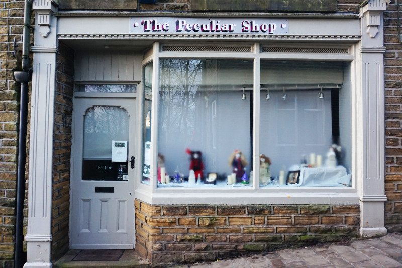 Shop front with The Peculiar Shop, Haworth, Yorkshire