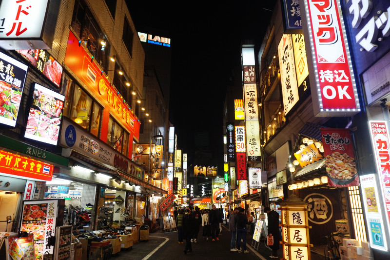 Shinjuku, Japan on our first night - lots of lights and restaurants