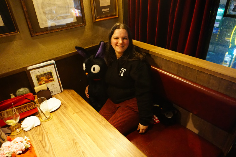 Sitting with Jiji at Corn Barley restaurant, Tokyo, Japan