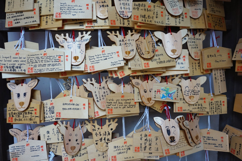 Ema plaques at Kasuga Taisha shrine, Nara, Japan