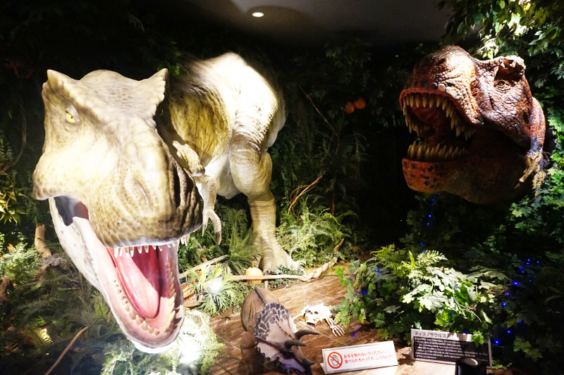 Dinosaurs in the foyer, Henn Na Hotel, Maihama, Tokyo, Japan