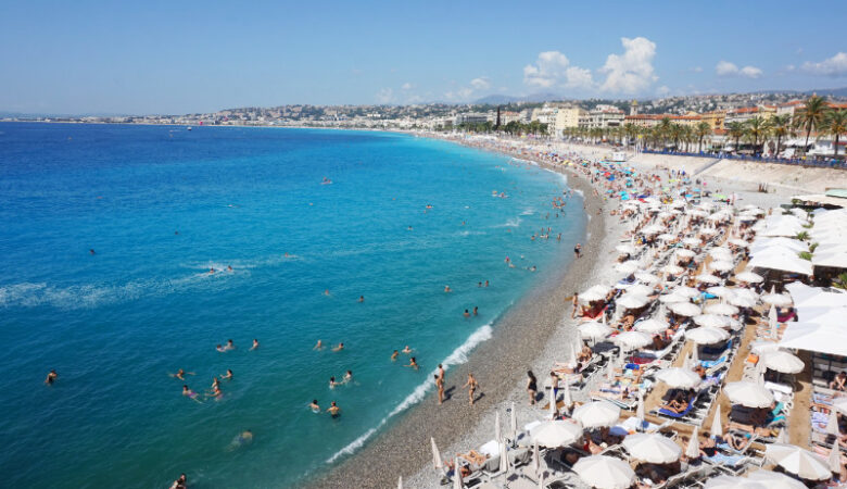 Beach and promenade in Nice, France