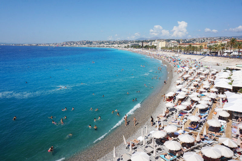 Beach and promenade in Nice, France